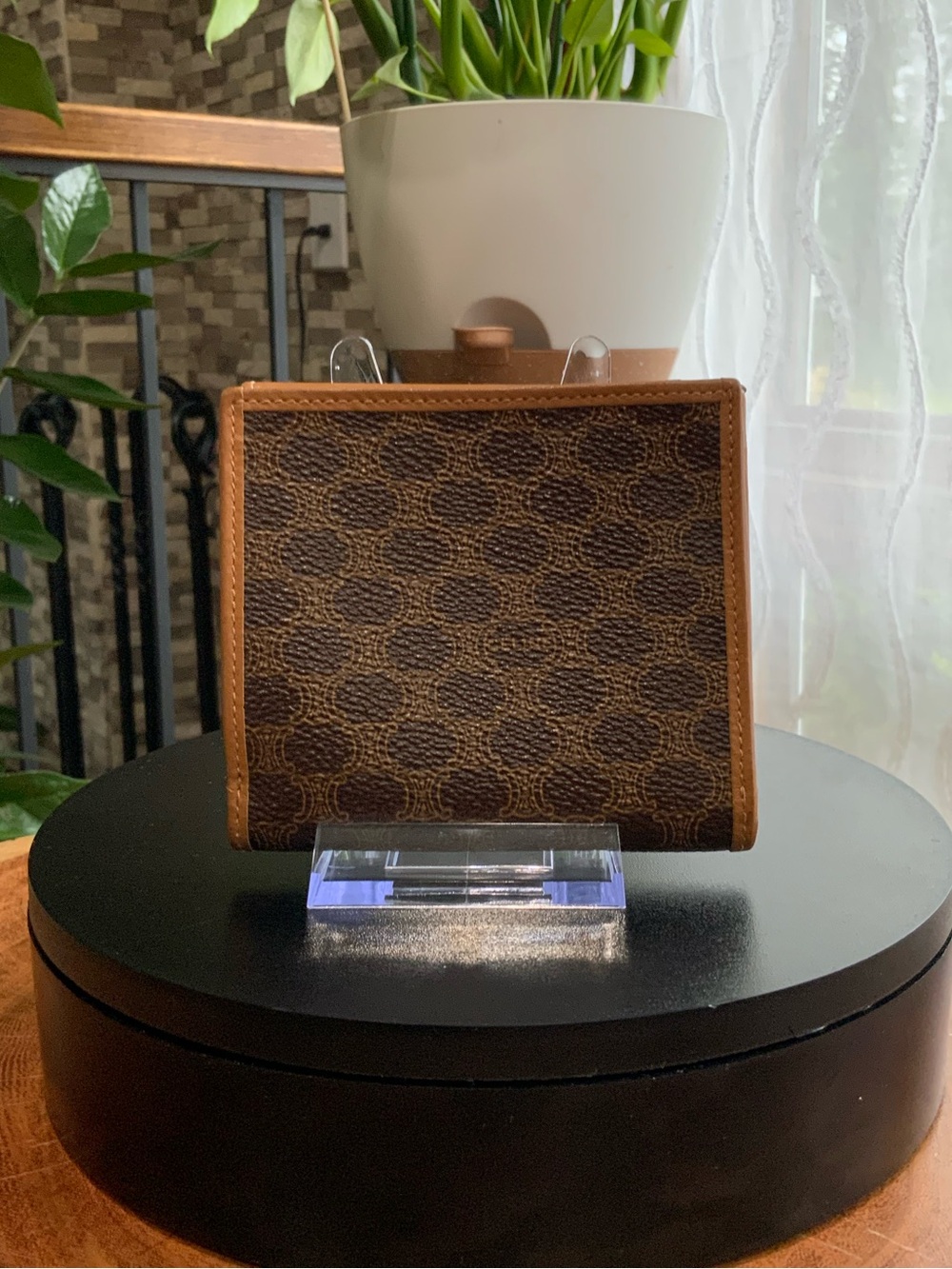 Vintage Céline Macadam Tri-Fold Wallet / Compact Wallet Brown PVC & Tan Leather - Picture 4 of 10